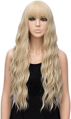 netgo Women's Golden Blonde Wigs with Bangs Long Fluffy Curly Wavy Hair Wigs for Girl Heat Friend... | Amazon (US)