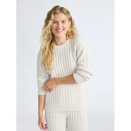 Joyspun Women's Sleepwear Ribbed Crewneck Top with Long Sleeves, Sizes XS-3X | Walmart (US)
