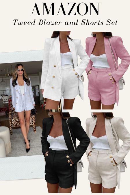 Amazon tweed blazer and short set, summer outfit, work chic, quiet luxury, blazer style, Amazon fashion finds, looks for less, comes in ten colors. I'm wearing a small 

#LTKStyleTip #LTKWorkwear #LTKFindsUnder100