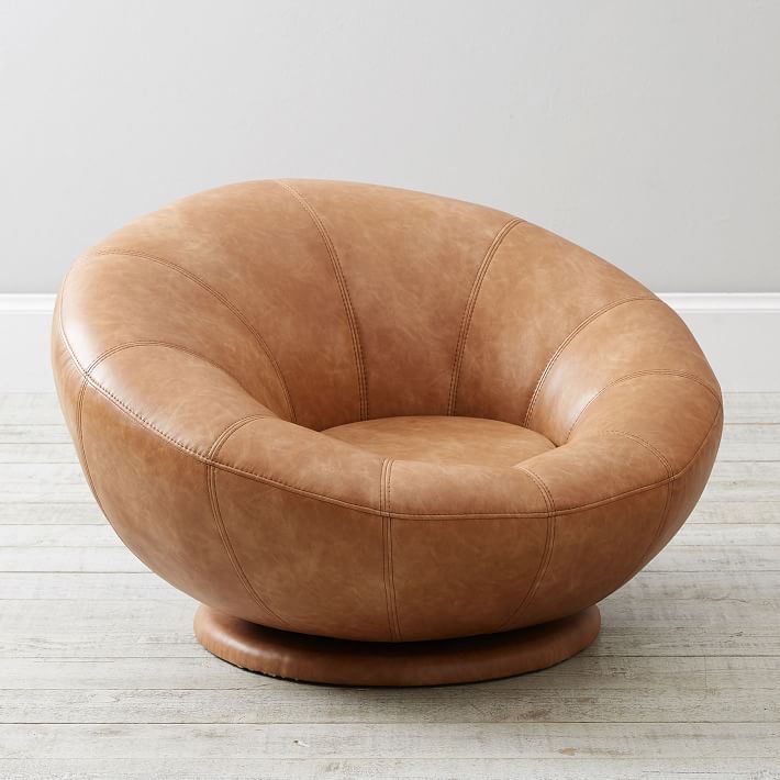 Vegan Leather Caramel Groovy Swivel Chair | Pottery Barn Teen