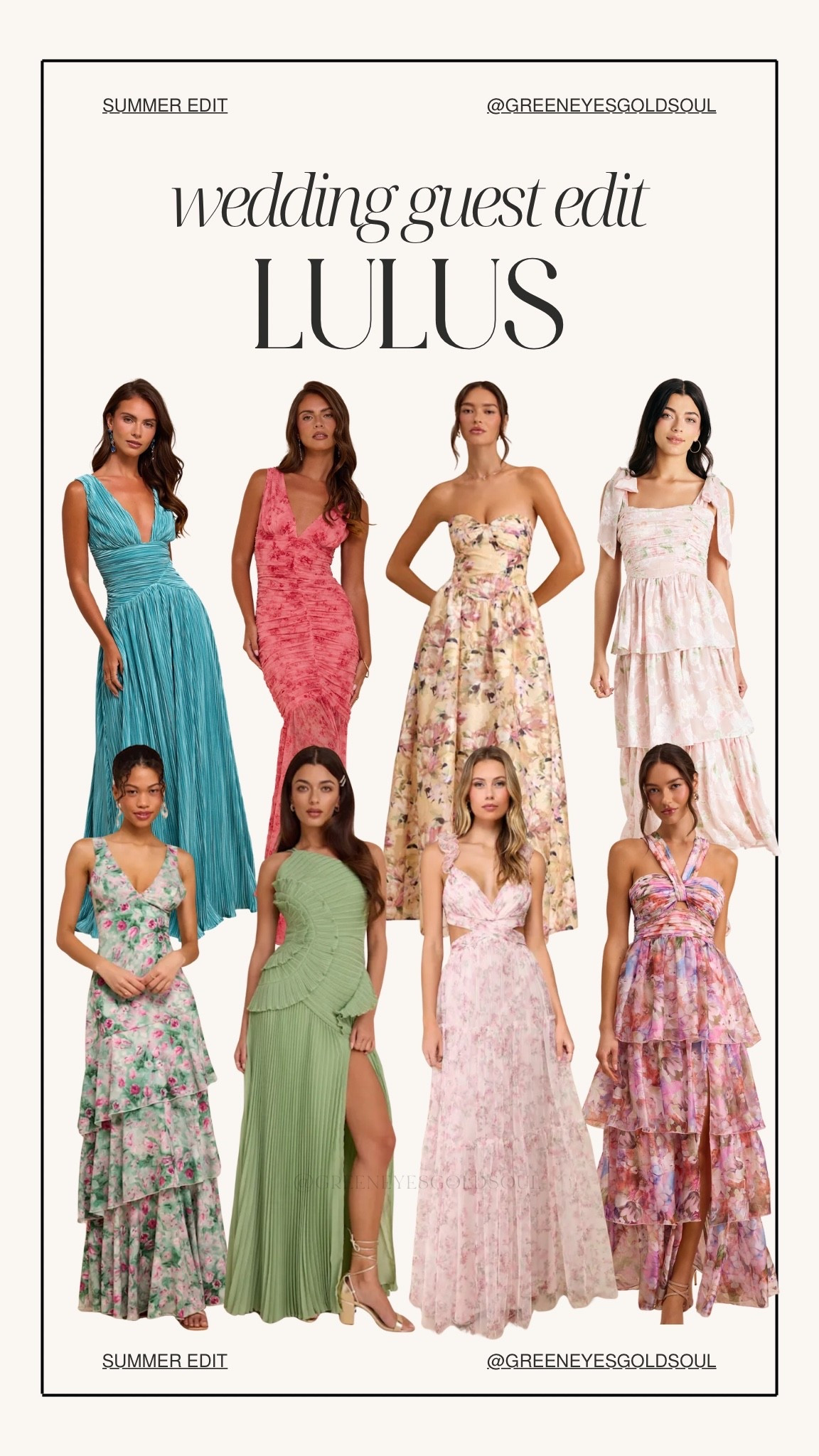 Wedding guest season is here, and these are some of my favorite Lulus dresses right now. From romantic florals to timeless solids, these dresses are perfect for spring and summer weddings, bridal showers, rehearsal dinners, and special events. Whether your style is classic, feminine, or colorful, there’s a beautiful option for every dress code.

Shop all of my favorite Lulus wedding guest dresses below.

Lulus wedding guest dresses, wedding guest dress, summer wedding guest dress, spring wedding guest dress, floral wedding guest dress, formal wedding guest dress, garden wedding outfit, black tie wedding guest dress, cocktail wedding guest dress, pastel dresses, floral maxi dress, elegant wedding guest outfit, wedding season dresses, bridal shower dress, rehearsal dinner dress, romantic dresses, occasion dresses, summer formal dress, feminine dresses, Lulus dresses

#LTKStyle #LTKFinds #WeddingGuestDress #Lulus #LulusStyle #WeddingGuestOutfit #SummerWedding #SpringWedding #FormalDress #CocktailDress #MaxiDress #GardenWedding #BridalShowerDress #OccasionWear #WeddingStyle

#LTKSeasonal #LTKootd #LTKWedding