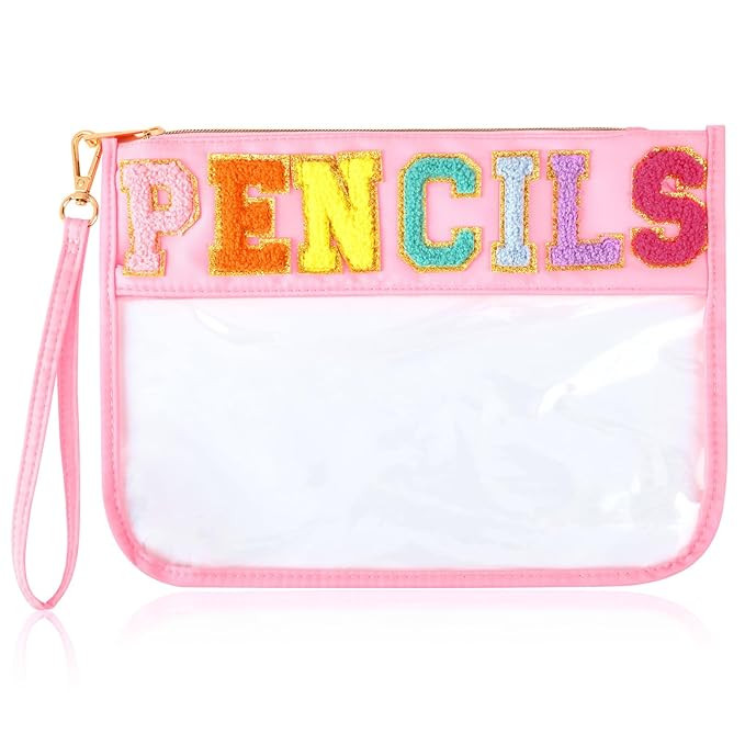 Back to School Bags Clear Chenille Pencil Letter Pouch Travel Bag Zipper Nylon Makeup Bag Organiz... | Amazon (US)
