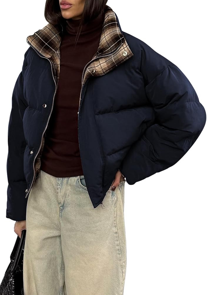 ECOWISH Women's Cropped Puffer Jacket Coat 2025 Winter Warm Stand Collar Short Quilted Jackets Ou... | Amazon (US)