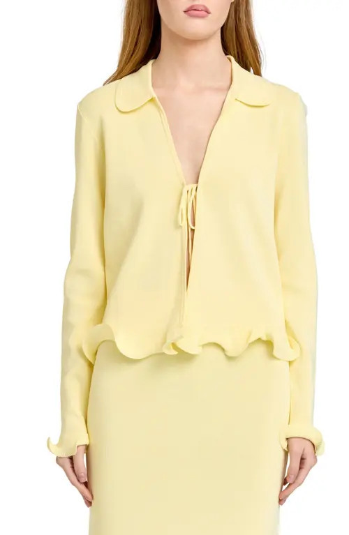 WAYF Isla Ruffle Tie Front Cardigan in Yellow at Nordstrom, Size X-Large | Nordstrom