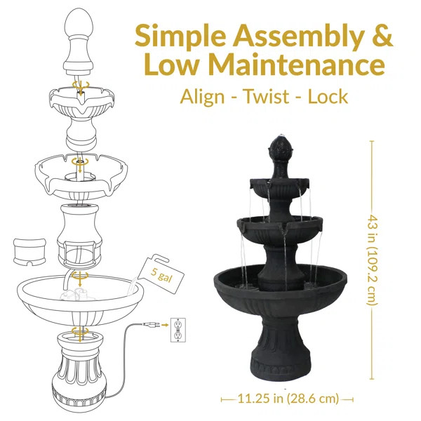 Dunkelberger Flower Blossom Traditional Resin 3-Tier Outdoor Water Fountain - Black | Wayfair North America
