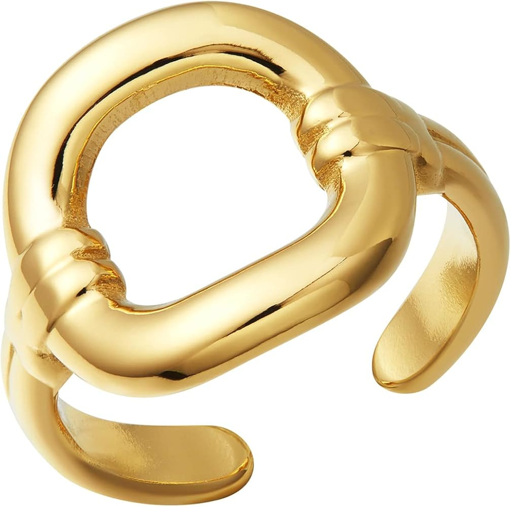 Stackable 14K Thick Gold Chunky Band Open Knuckle Ring for Women Men Stacking Adjustable Wide Cuf... | Amazon (US)