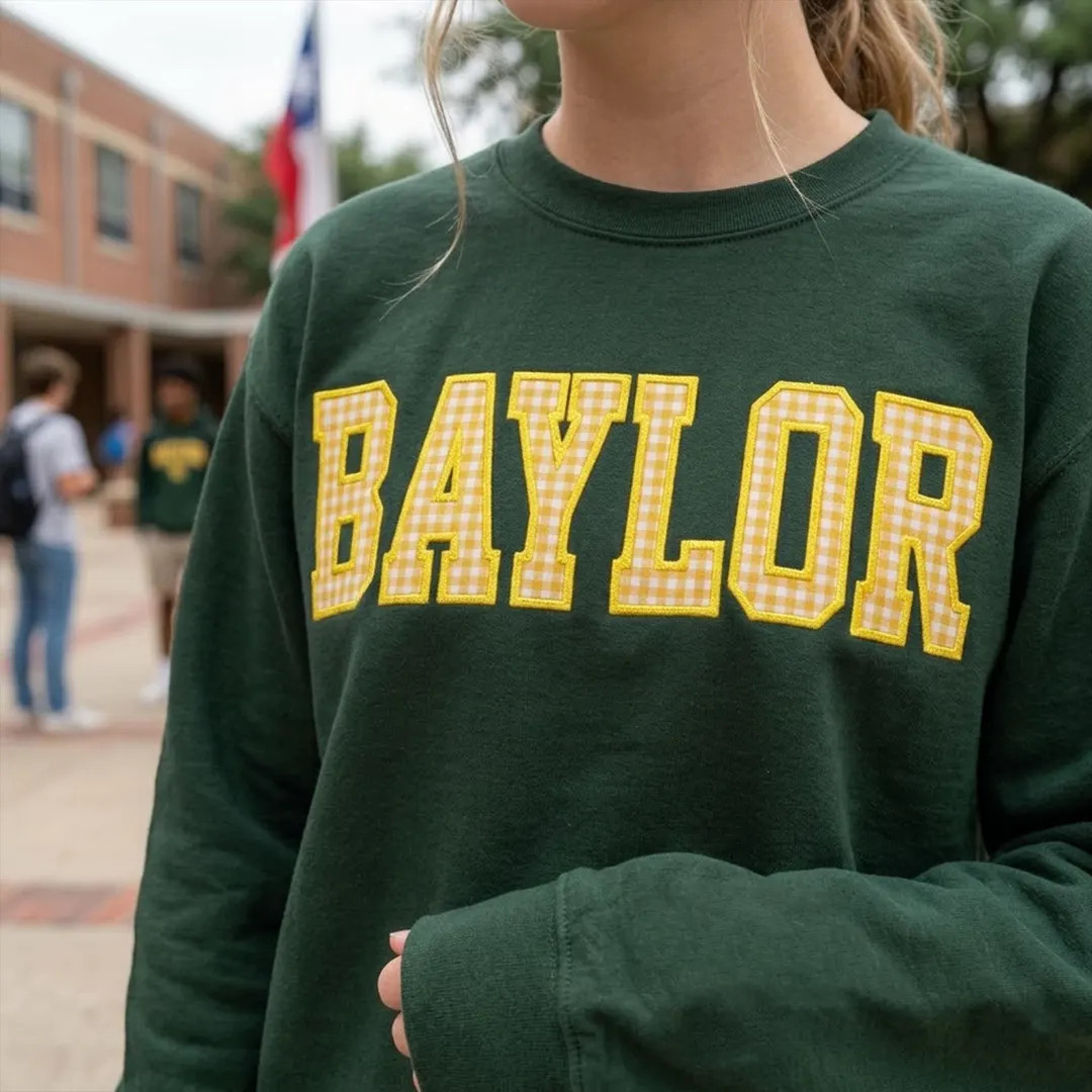 Sweatshirt Gingham Applique, College Game Day Crewneck, Custom Name University Shirt, Preppy Camp... | Etsy (US)