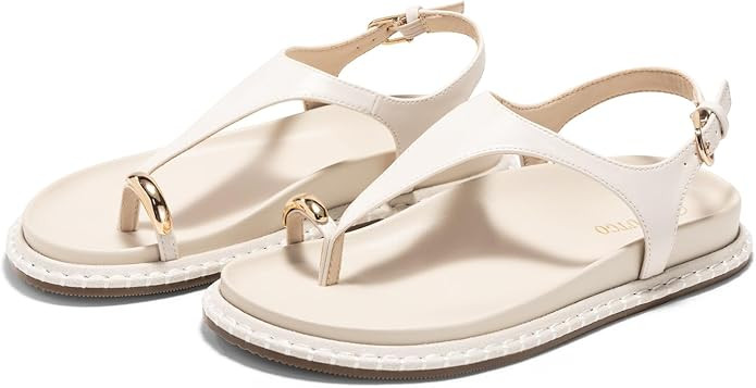 Coutgo Womens Toe Ring Flat Sandals Comfortable Flip Flops T Strap Footbed Sandals Ankle Strap Su... | Amazon (US)