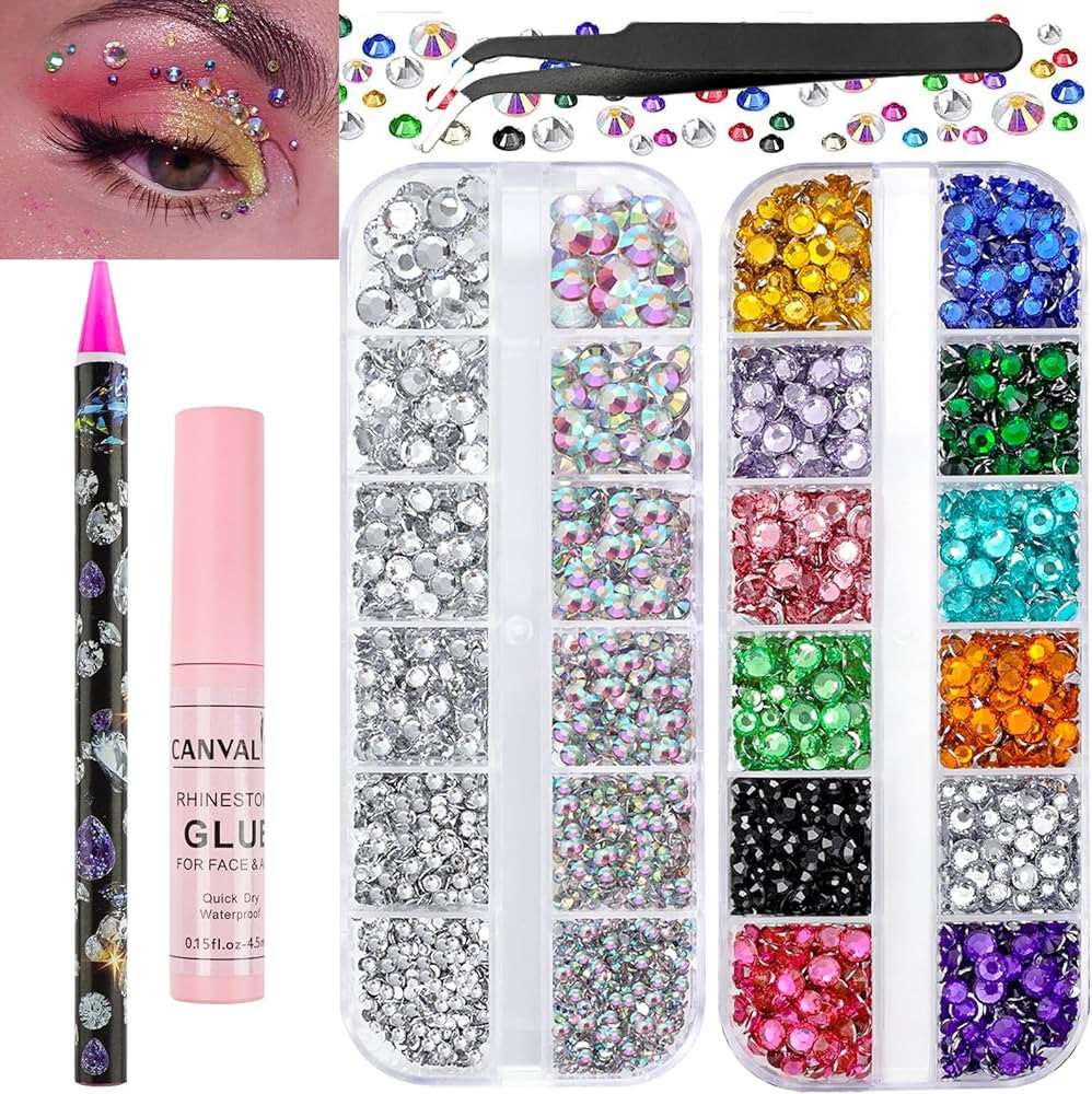 Canvalite Rhinestones for Face Colorful Face Gems Jewels AB & Clear Eye Hair Nail Gems with Quick... | Amazon (US)
