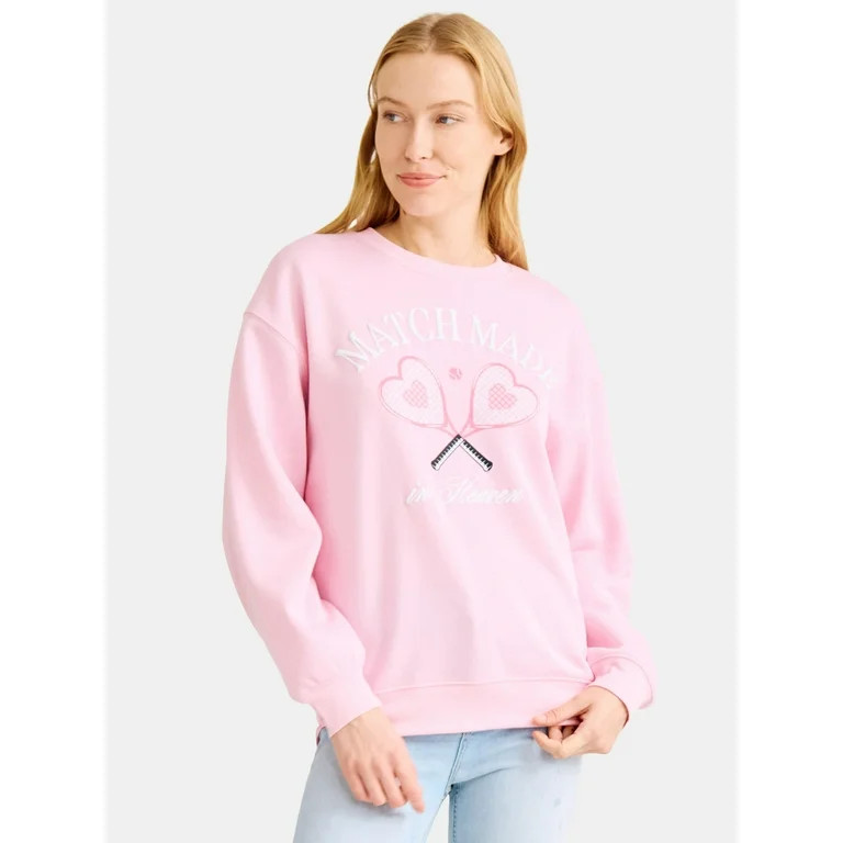 Valentine’s Day Match Made In Heaven Graphic Fleece Pullover Sweatshirt with Long Sleeves, Wome... | Walmart (US)