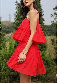 Amazon.com: Exlura Womens Spaghetti Strap Pleated Short Jumpsuit Sleeveless Flowy Playsuit Romper... | Amazon (US)