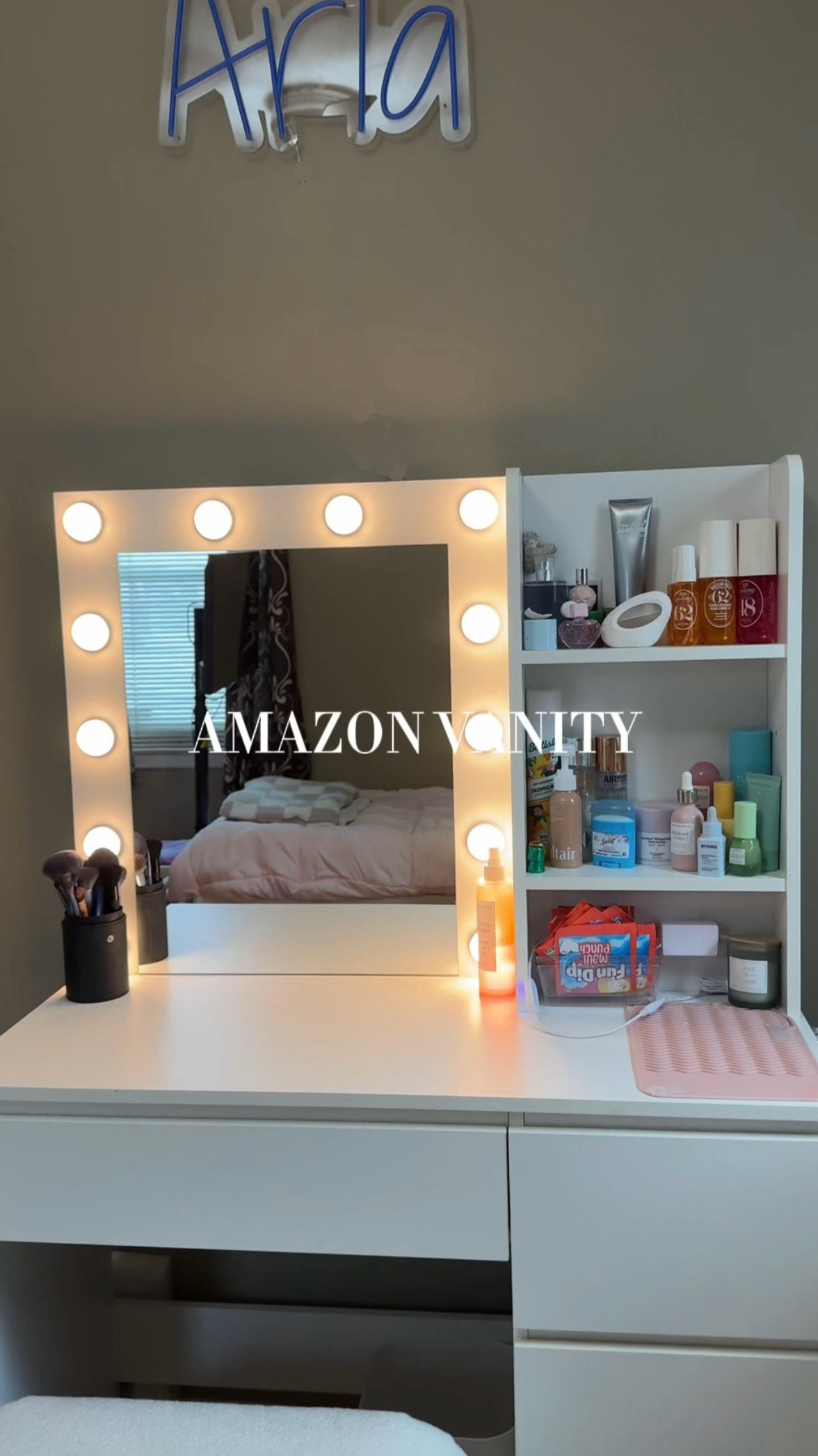 Found this vanity on Amazon for my daughter 🤍 The chair / ottoman came from Target!
#vanity #amazonfinds #bestofamazon #amazonbeauty #amazonstorage #bedroomdecor #ottoman #targetfinds #target 

#LTKGiftGuide #LTKBeauty
