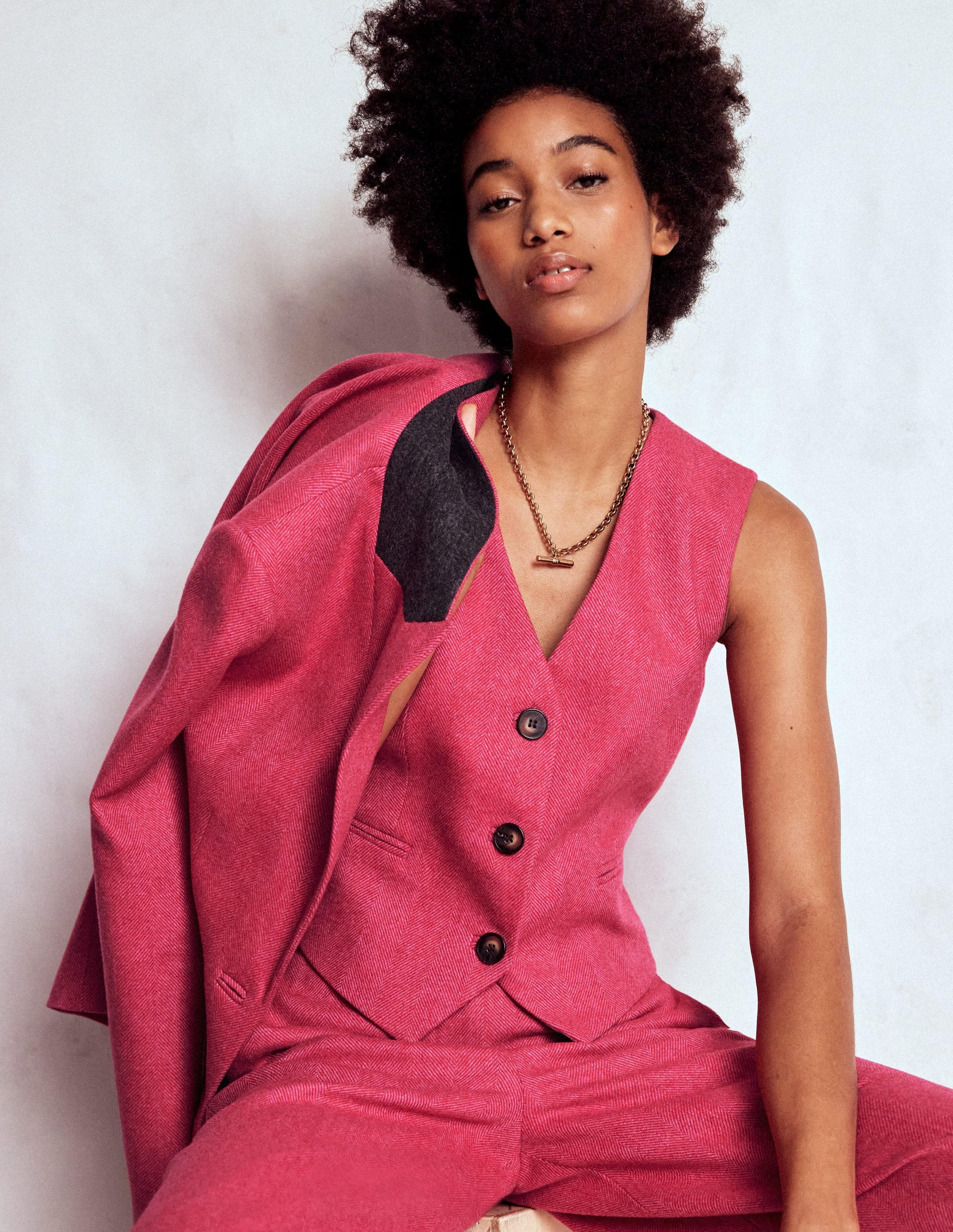 Pink Wool Waistcoat-Red and Pink Wide Herringbone | Boden (US)