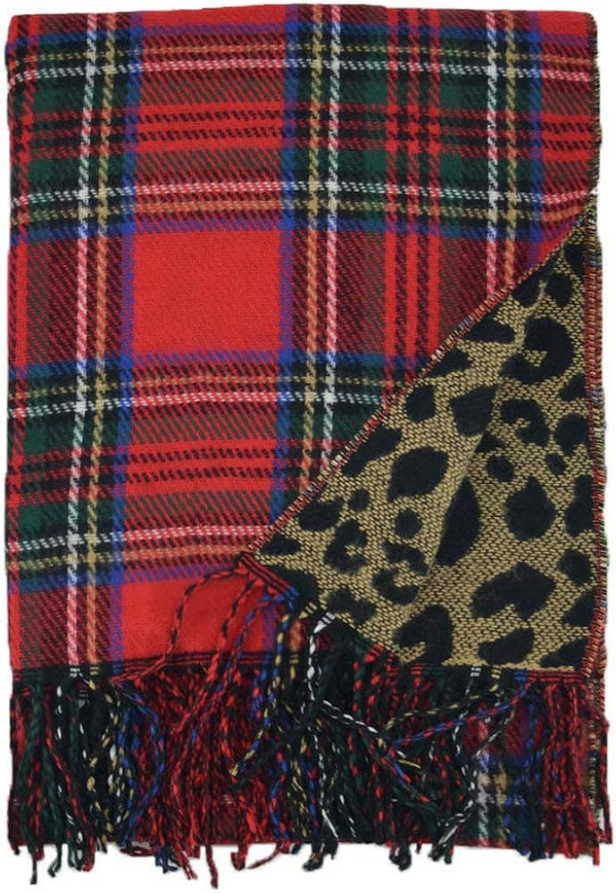 Women's Blanket Scarf Winter Red Plaid Wrap Oversized Tartan Shawl Leopard Cheetah Chunky Scarves | Amazon (US)