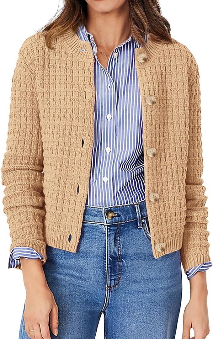 PRETTYGARDEN Womens Knit Cardigan Long Sleeve Open Front Button Down Jacket | Amazon (US)