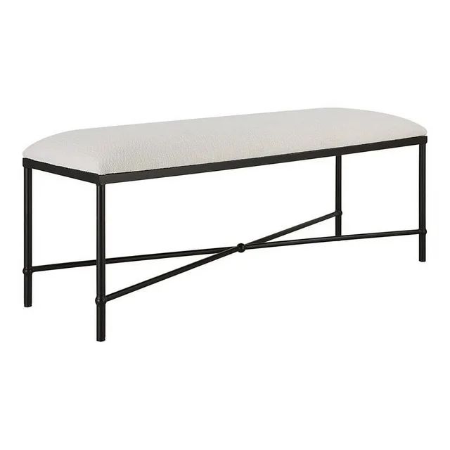Maklaine Contemporary Iron Metal & Fabric Bench in Black and Crisp White | Walmart (US)