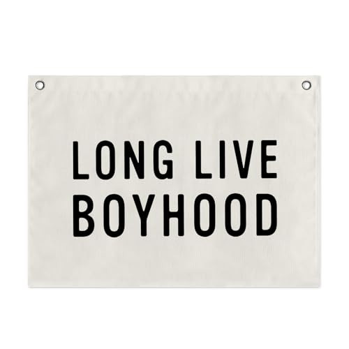 Long Live Boyhood Canvas Wall Banner, Natural Grey Tapestry Flag for Boys Room, Nursery or Playroom Decor, Vintage Fabric Wall Hanging, 24 x 36 Inches | Amazon (US)