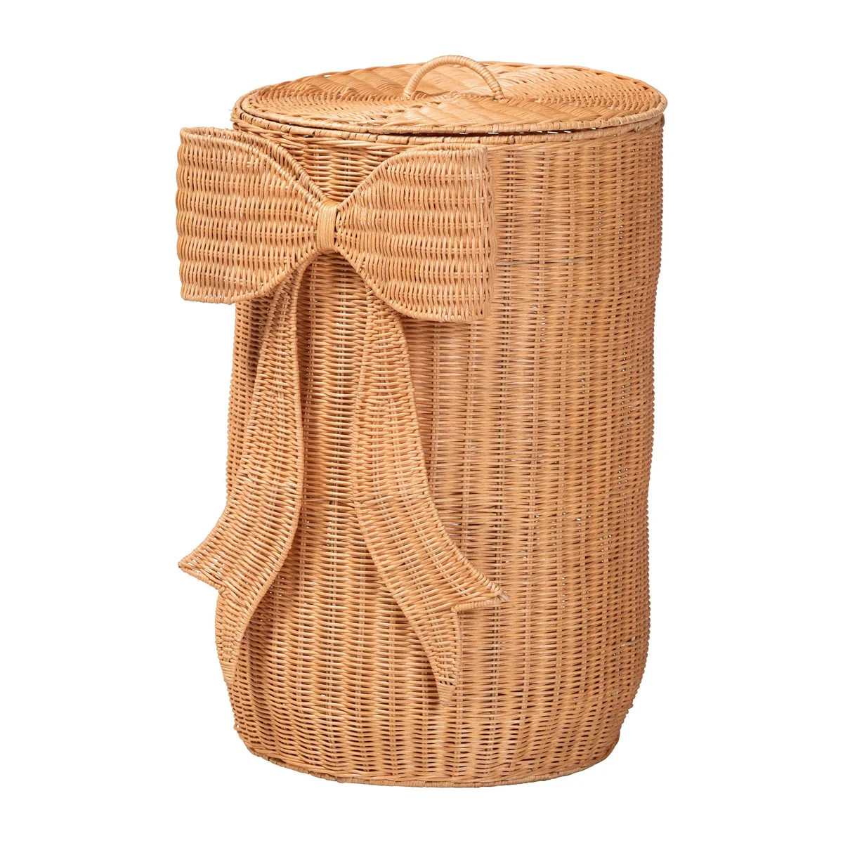 bali & pari Creusa Natural Rattan Laundry Basket with Bow Detail, Tall | Wayfair North America