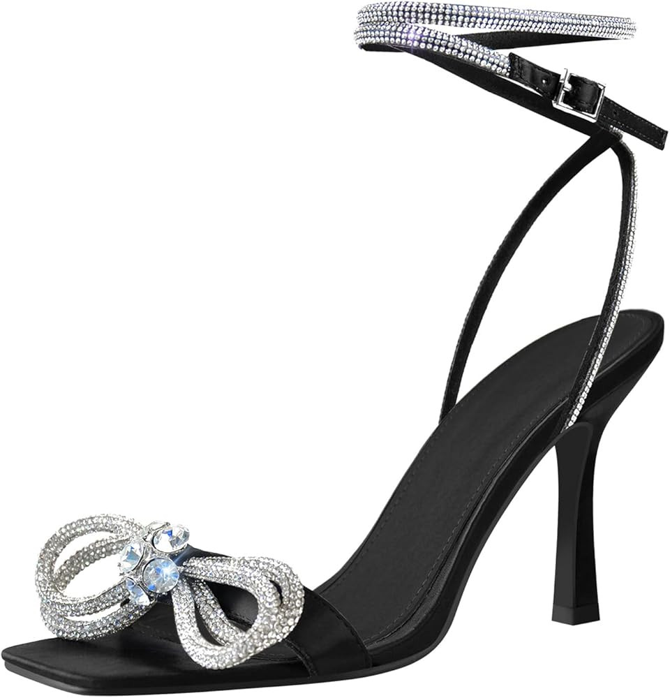 Yolkomo Women's Rhinestone Lace Up Ankle High Stiletto Heels Sandals | Amazon (US)