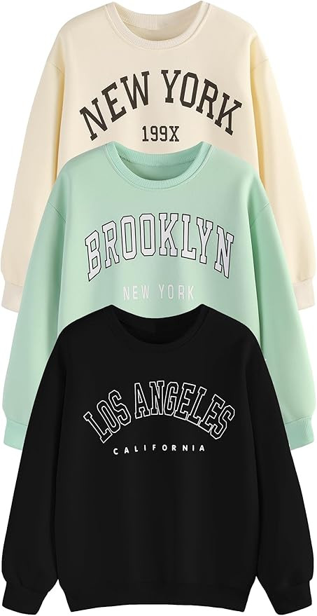 EXARUS Girls Sweatshirts Oversized/Crop Graphic Hoodie Letter Print Crew Neck Pullover Long Sleev... | Amazon (US)