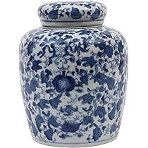 Creative Co-op Decorative Blue and White Ceramic Ginger Jar with Lid | Amazon (US)