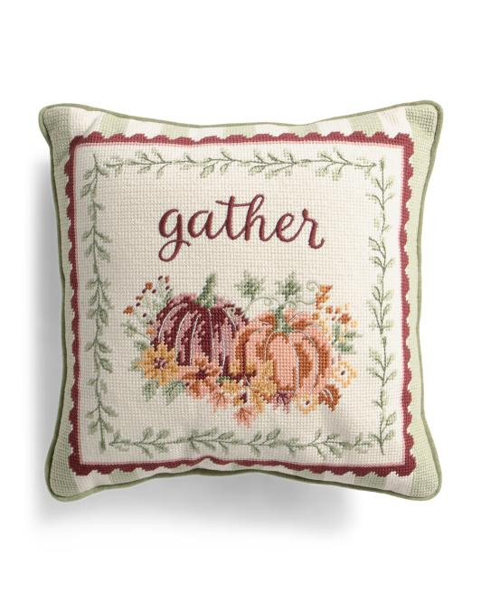 14x14 Gather Pumpkins Needlepoint Pillow | TJ Maxx