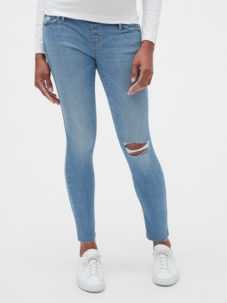 Maternity Soft Wear Demi Panel True Skinny Jeans with Distressed Detail | Gap (US)