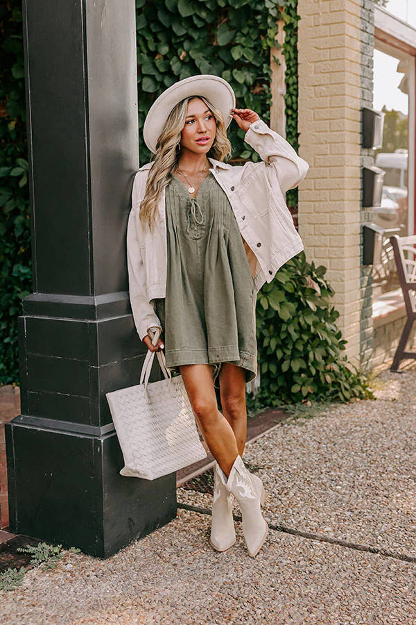 Bae Watch Denim Romper in Olive | Impressions Online Boutique