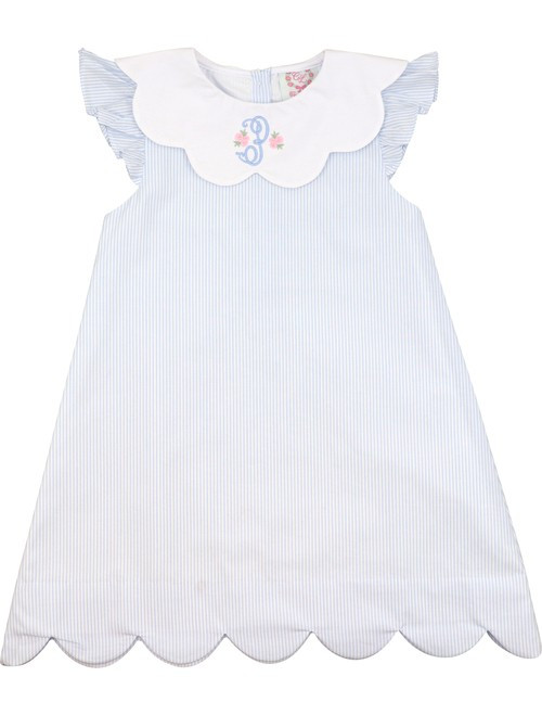 Blue Mini Stripe Scallop Collar Dress | Cecil and Lou