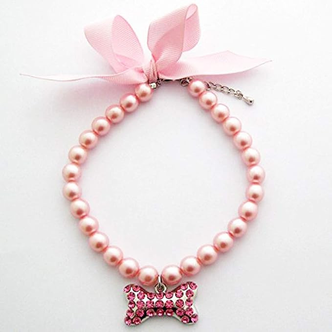 Fancy Pearls Crystal Dog Necklace Jewelry with Bling Rhinestones Big Bone Charm for Pets Cats Sma... | Amazon (US)