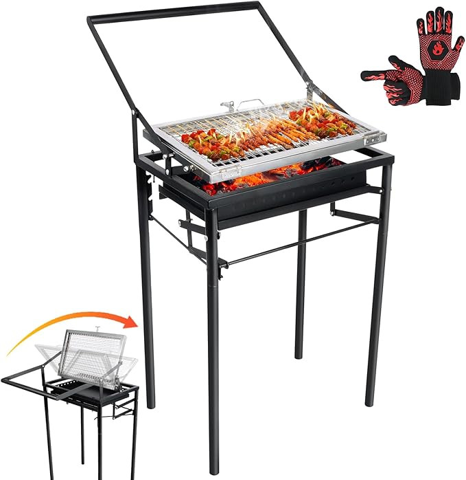 Lanstics Rotating Charcoal Grill - Stainless Steel BBQ with Oven Gloves for Camping, Picnic, Pati... | Amazon (US)