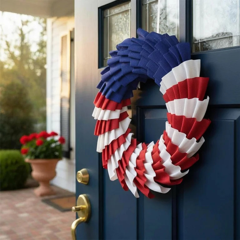 Layered Fabric Wreath, Red/White/Blue, 19.25", Patriotic by Way To Celebrate - Walmart.com | Walmart (US)