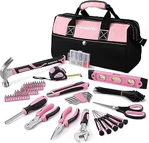 WORKPRO Pink Tool Kit, 263-Piece Home Repairing Tool Set with Wide Mouth Open Storage Bag, Househ... | Amazon (US)