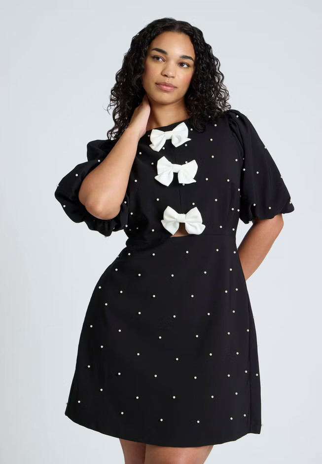 Pearl Mini Dress With Bows | Eloquii