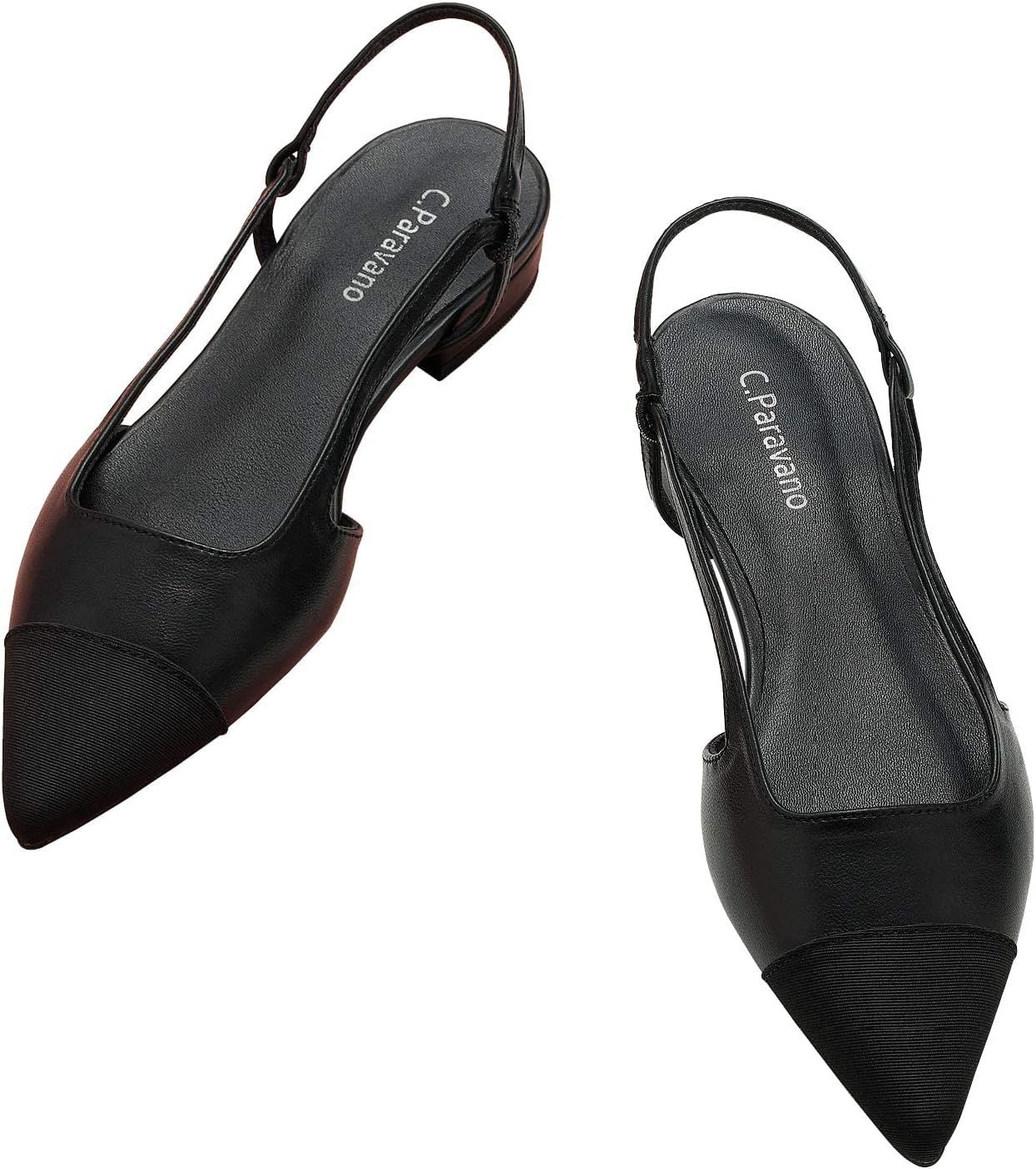 C.Paravano Women's Slingback | Leather Slingback Flats | Pointed Toe Slingback Pumps | Comfort He... | Amazon (US)