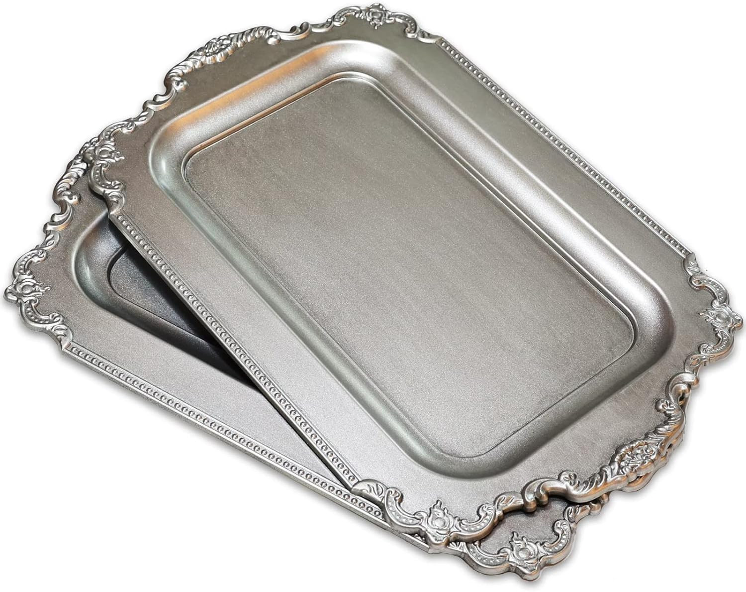 2Pcs Vintage Silver Decorative Tray, Plastic Serving Tray for Coffee Table, Home Decor, Living Ro... | Amazon (US)