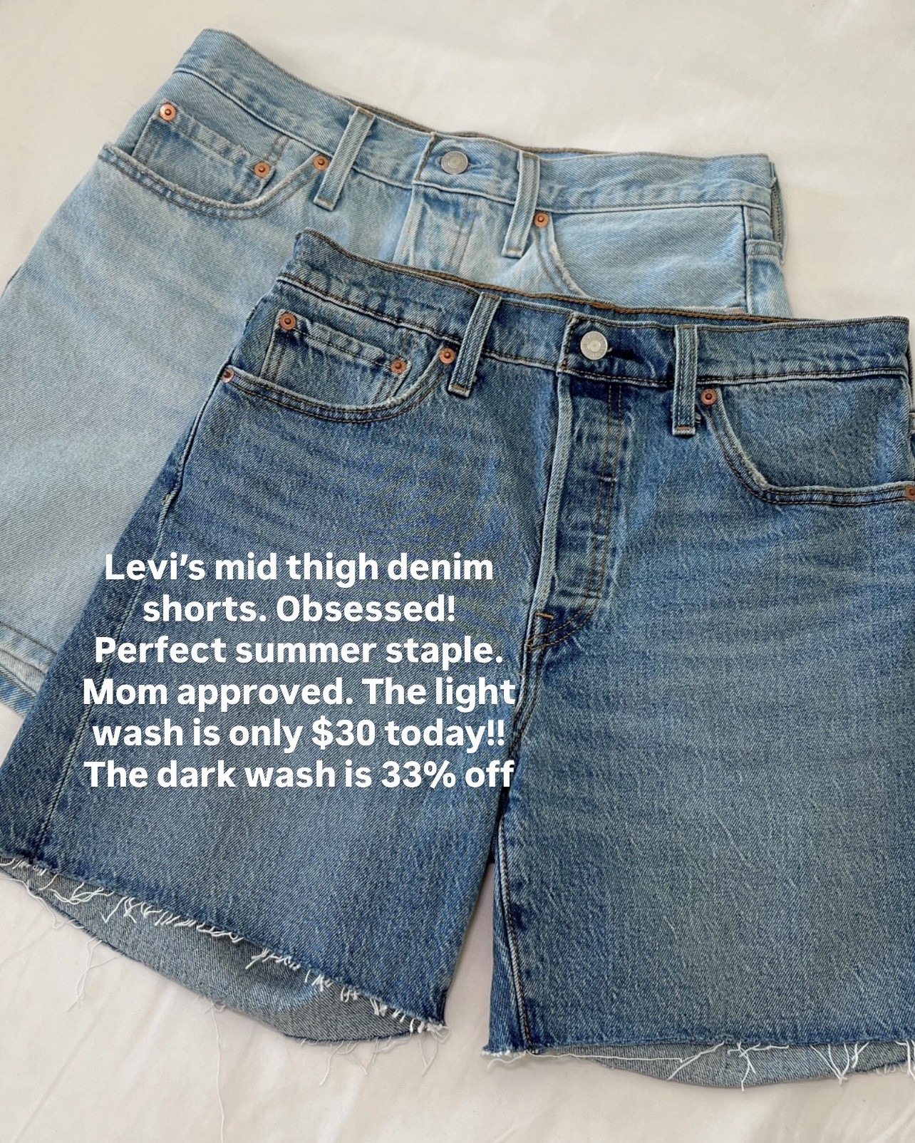 Levi denim mid thigh shorts! Mom approved, perfect Summer staples! 

#LTKStyleTip #LTKSaleAlert #LTKFindsUnder50