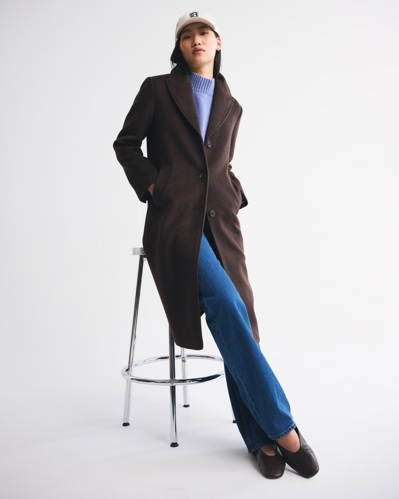 Women's Recycled Wool-Blend Tailored Topcoat | Women's Coats & Jackets | Abercrombie.com | Abercrombie & Fitch (US)
