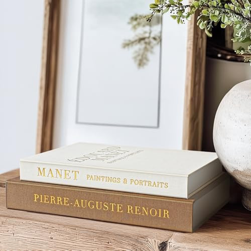 Aesthetic Decorative Books for Coffee Table - Set of 2 Linen Faux Book for Room Bookshelf Decor - Fake Books Storage Box for Photo and Keepsake - Bedside Tables Decors, Brown | Amazon (US)