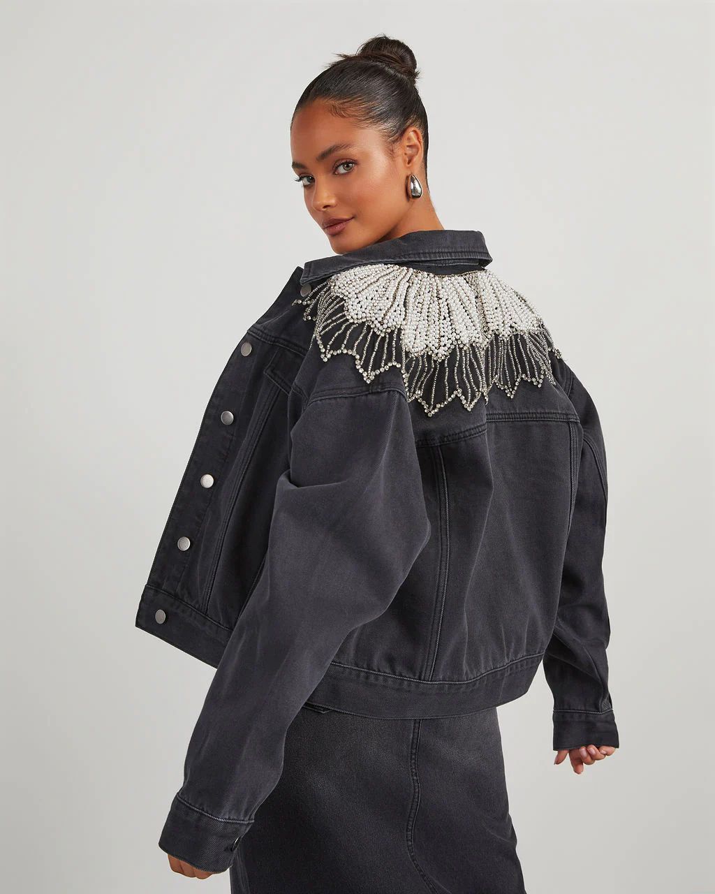 Delanie Pearl & Rhinestone Denim Jacket | VICI Collection