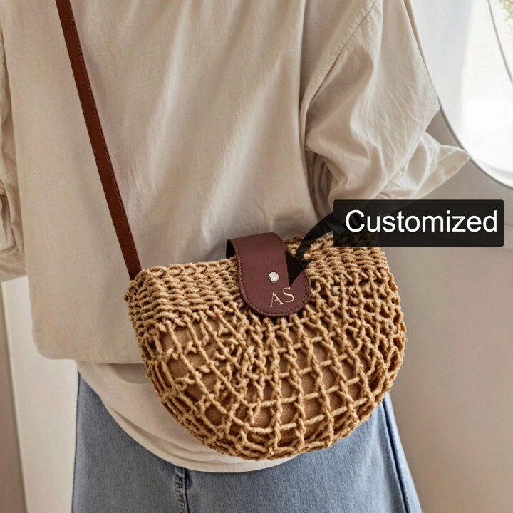 Personalised Shoulder Tote Bag, Women's Handbag, Beach Bag, Custom Hand Bag, Straw Bag, Gifts For... | SHEIN