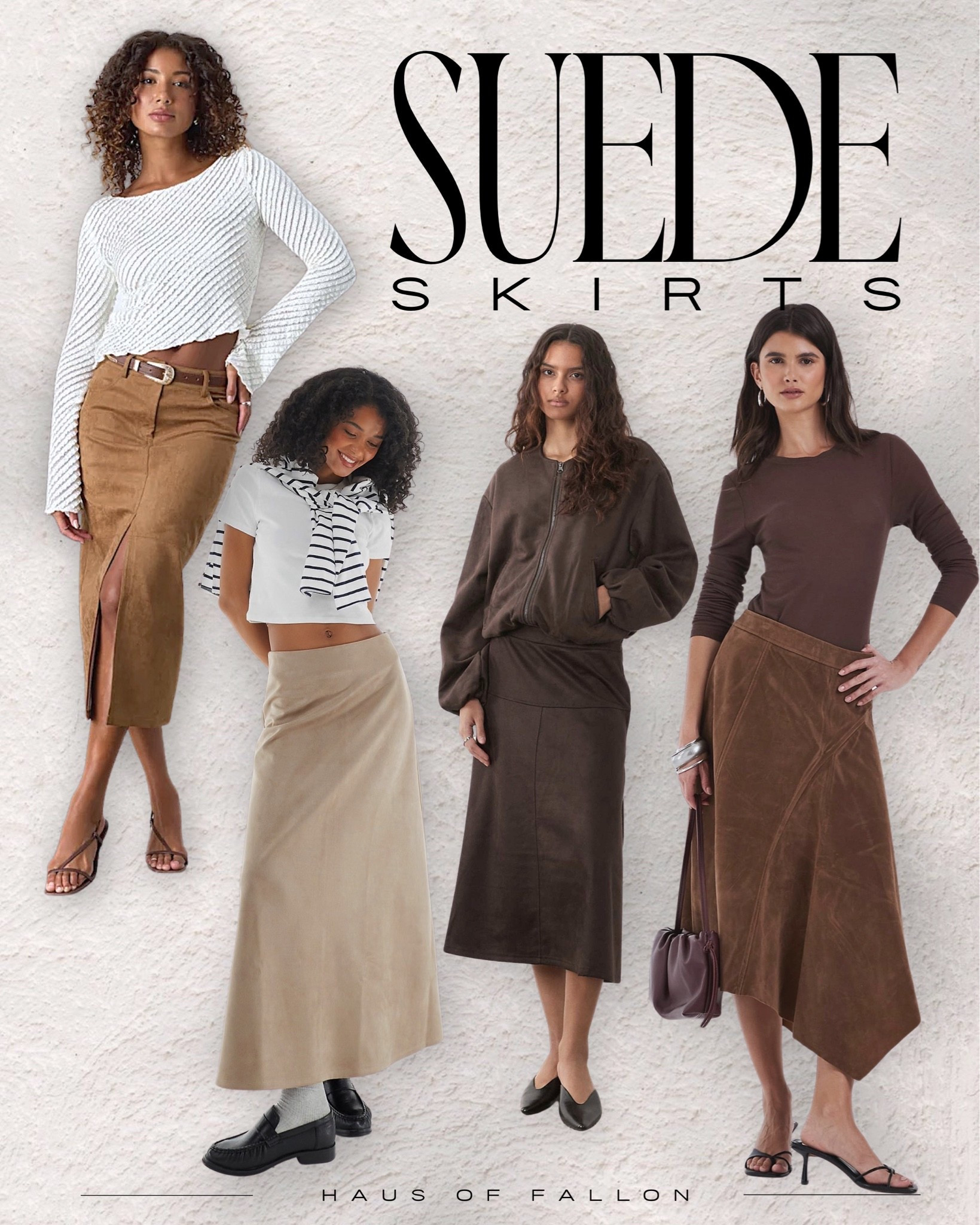 Suede skirts are THE fall staple 🤎 From sleek suede midi skirts to ’70s-inspired maxis and asymmetrical silhouettes, this texture instantly makes a simple outfit feel expensive. Style with fitted knits, cropped jackets, loafers or barely-there heels for an effortless fall look. 🍂

Shop my favorite suede skirts for fall 2026; including brown, camel, chocolate and neutral styles perfect for workwear, date night + everyday outfits.

#SuedeSkirt #FallFashion2026 #FallOutfits #MidiSkirt #MaxiSkirt #FallStyle #WomensFashion #AutumnOutfits #NeutralStyle #LTKFashion #LTKStyle #Over40Style

#LTKootd #LTKSeasonal #LTKOver40