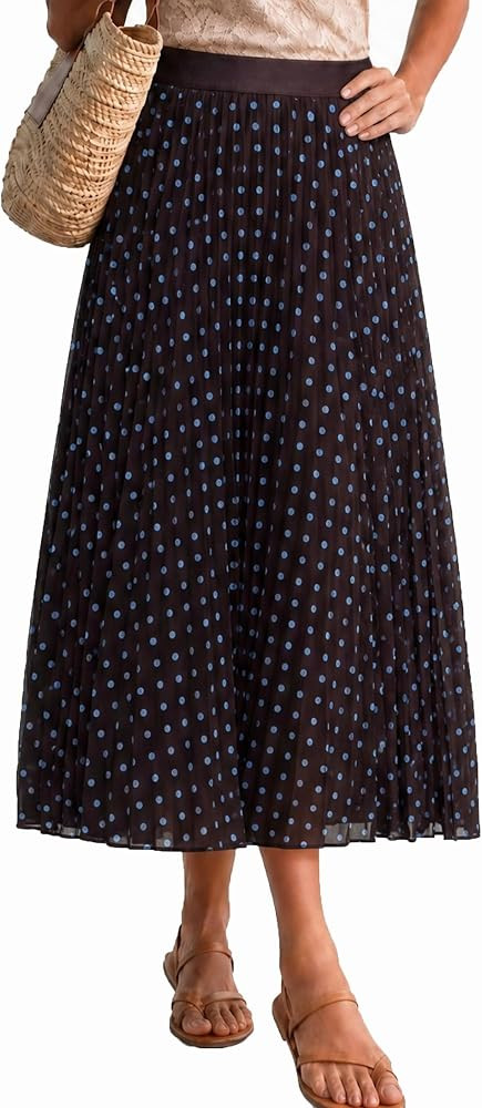 Arach&Cloz Women's Chiffon Wide Elastic Band A-Line Pleated Floral Pleated Skirts | Amazon (US)