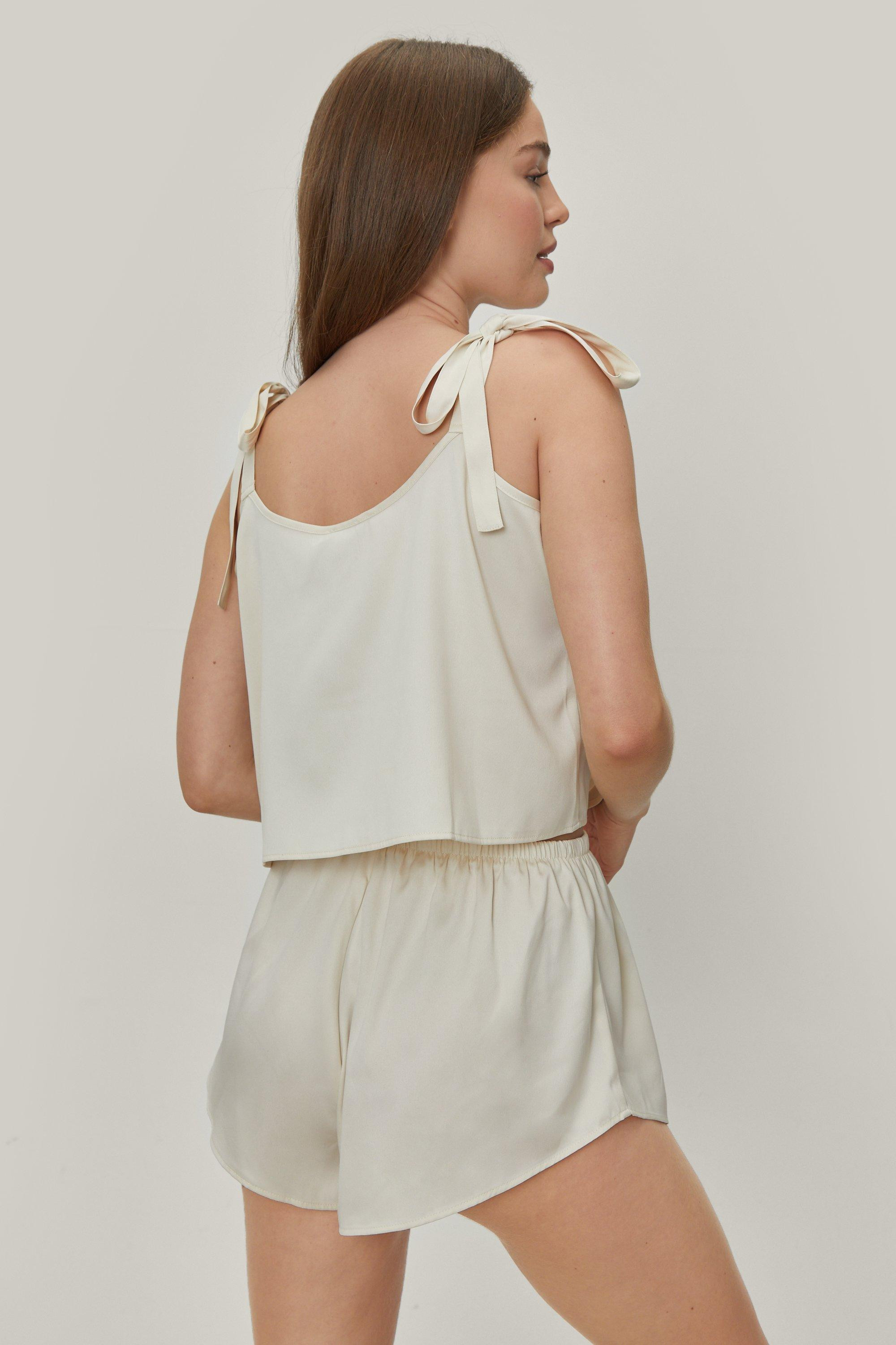 Satin Tie Shoulder Pajama Top and Shorts Set | Nasty Gal (US)