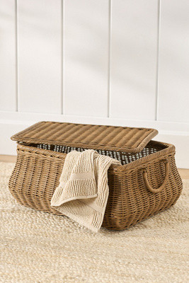 Woven Lidded Wicker Basket with Handles | Anthropologie (US)