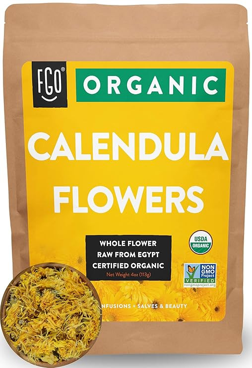 Organic Calendula Flowers | Whole | 4oz Resealable Kraft Bag | 100% Raw From Egypt | by FGO | Amazon (US)