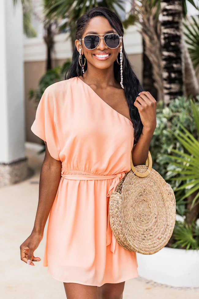 Lifetime Chance Orange One Shoulder Belted Mini Dress | Pink Lily