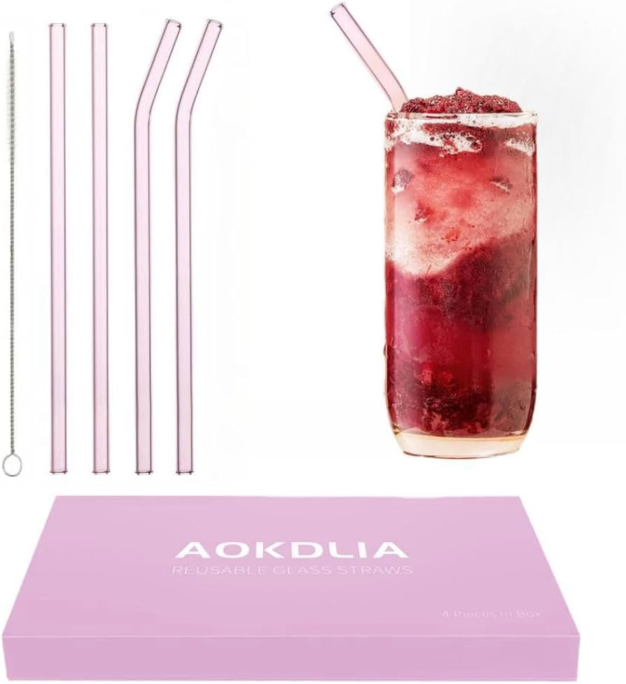 Glass Straws Drinking Reusable: Pink Glass Straw Reusable Glass Straws Bent Glass Drinking Straws... | Amazon (US)