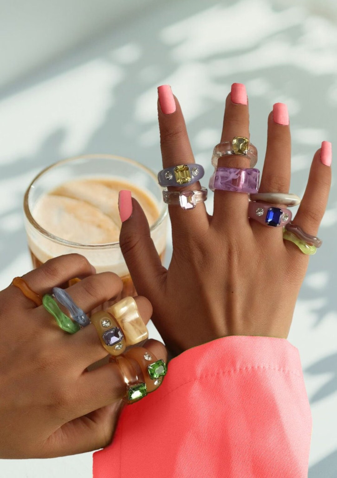 Popular Pink Chunky 15pcs Rings, 2025 Beach Summer Trendy Rings,clear Resin Funky Rings,jelly Acr... | Etsy (US)