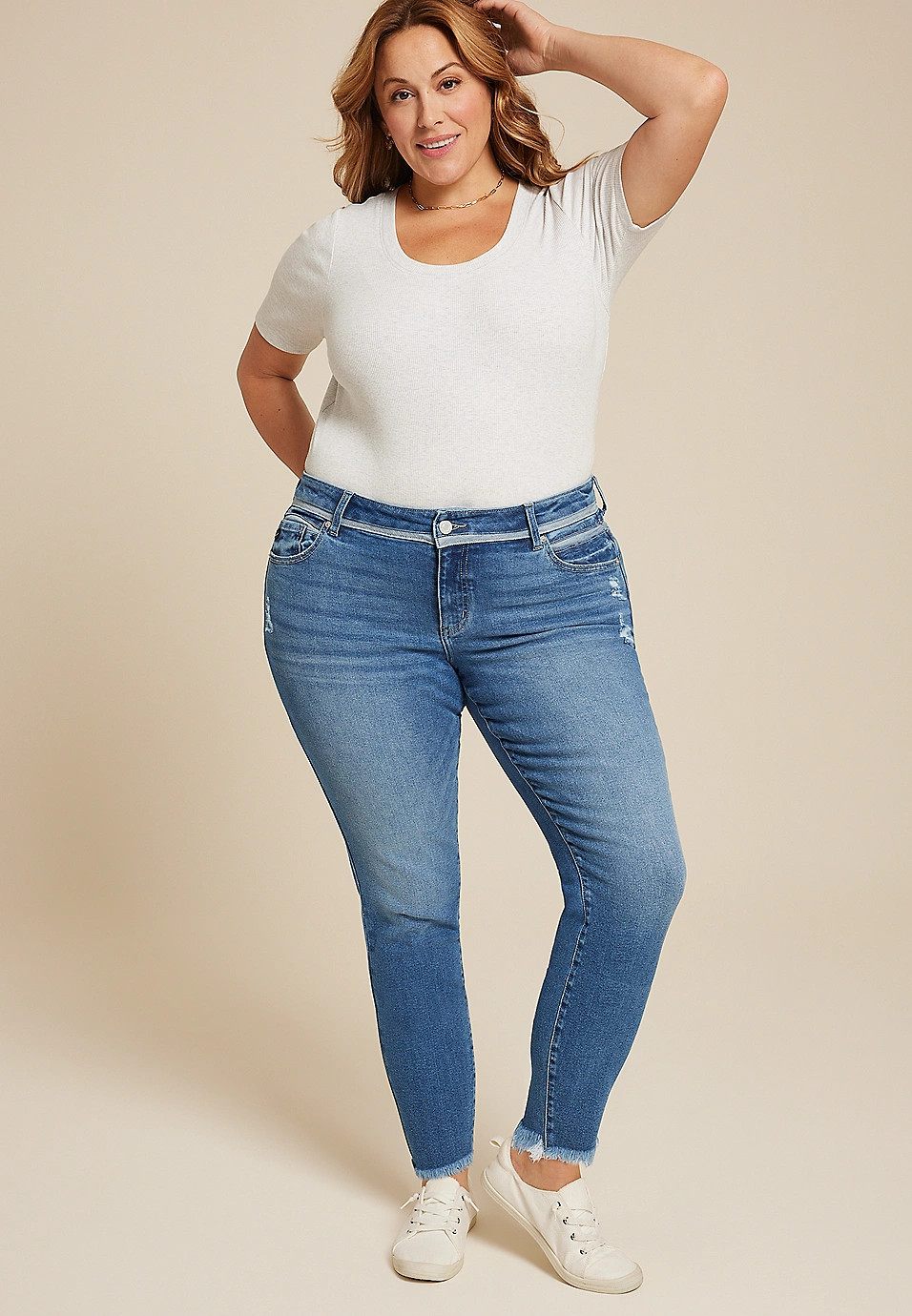 Plus Size KanCan™ Mid Rise Frayed Hem Skinny Jean | Maurices